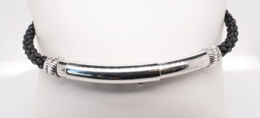 PHILLIP GAVRIEL SILVER 8.5" RHD 7MM ADJ. BLACK LEATHER BRCLT