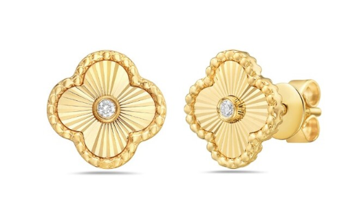 14K YG CLOVER EARRINGS 0.03CTW