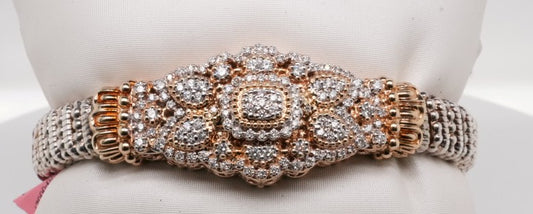 VAHAN 14K YG/SS 0.97 CTW DIAMOND MOIRE BEADING 8 MM BRACELET USA