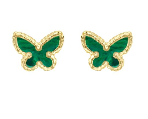 14K YG MALACHITE BUTTERFLY EARRINGS