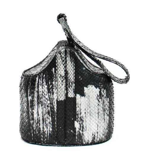 COCKTAIL CLUTCH - PYTHON BLACK/SILVER