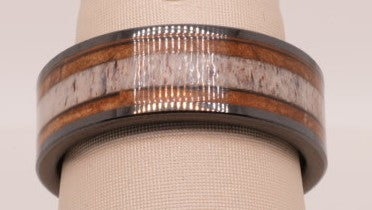 STEEL REVOLT CERAMIC 8MM INLAID CIGAR LEAF ANTLER CENTER SIZE 10