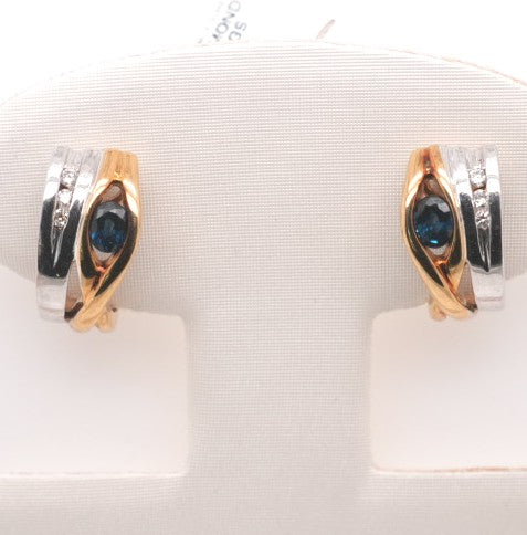 14K TT SAPPHIRE AND DIAMOND EARRINGS