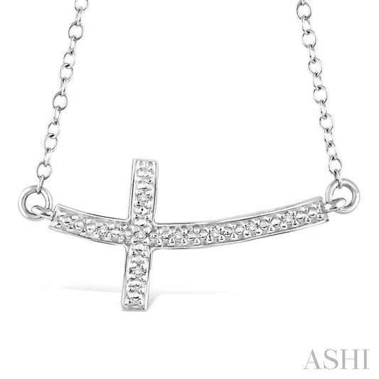 SILVER .03CTW CURVED CROSS NECKLACE