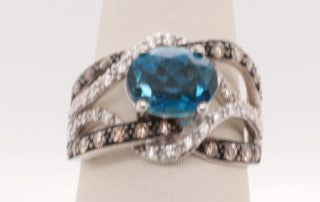 LEVIAN 14KW 2.0 CT LONDON TOPAZ & .63 CHOCOLATE/ WHITE DIAMONDS RING