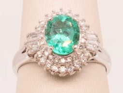 LDS PLAT RING EMERALD 1.00CTW DIA 0.50CTW