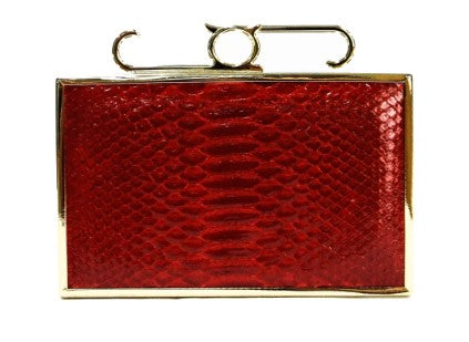 ATTACHE BOX CLUTCH - PYTHON OX BLOOD RED