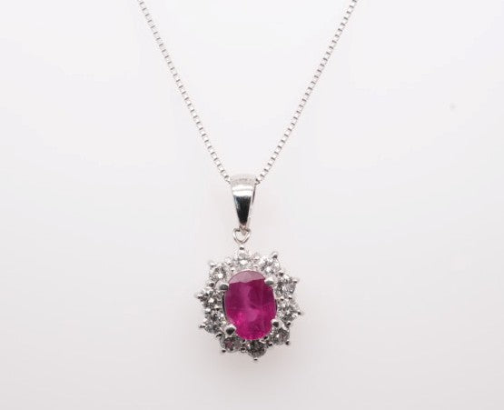 LDS PLAT NECKLACE RUBY 1.35CTW DIAM 0.60CTW