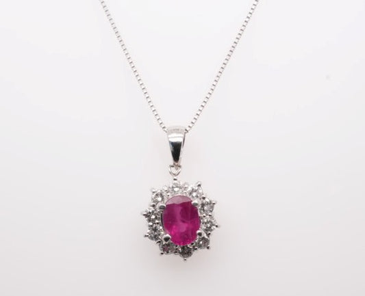 LDS PLAT NECKLACE RUBY 1.35CTW DIAM 0.60CTW