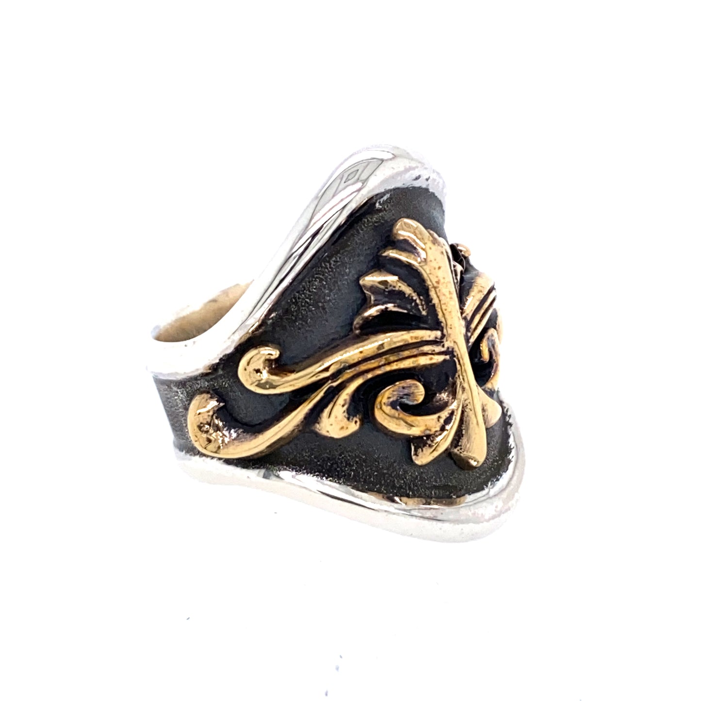 925 KING BABY LARGE ROUND-EDGE KB SCROLL SHIELD RING SIZE 11