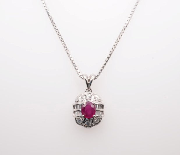 LDS 18KW NECKLACE RUBY 0.60CTW DIA 0.27CT