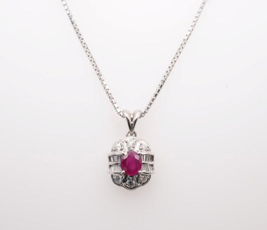 LDS 18KW NECKLACE RUBY 0.60CTW DIA 0.27CT