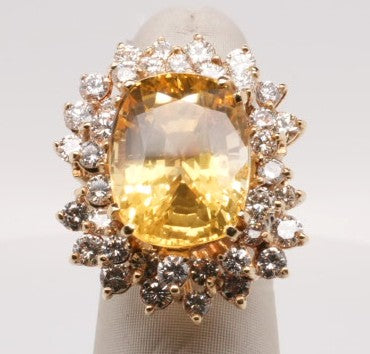 18KY 17.65CT YLW SAPP UNHEATED SRI LANKA 3CT VS DIA RING GIA CERT