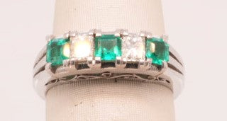 LADIES PLAT RING EMERALD 0.50CTW DIAM 0.37CTW