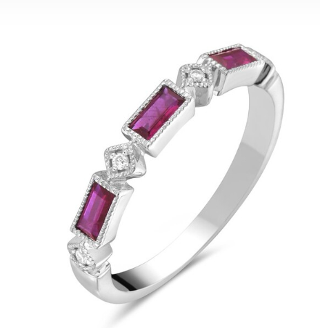 14K WG RUBY 0.15 CTW AND DIAMOND 0.07CTW STACKABLE