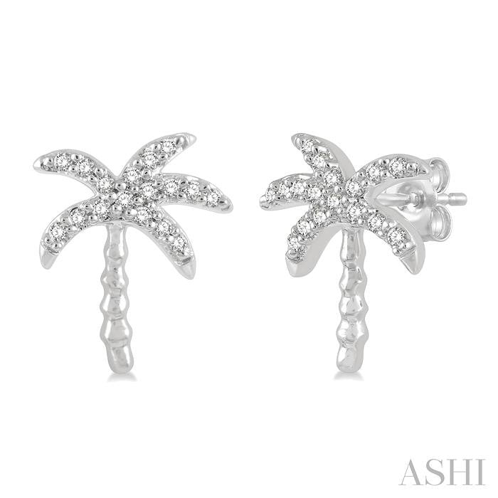 14K WG PETITE PALM TREE EARRINGS 0.10CTW