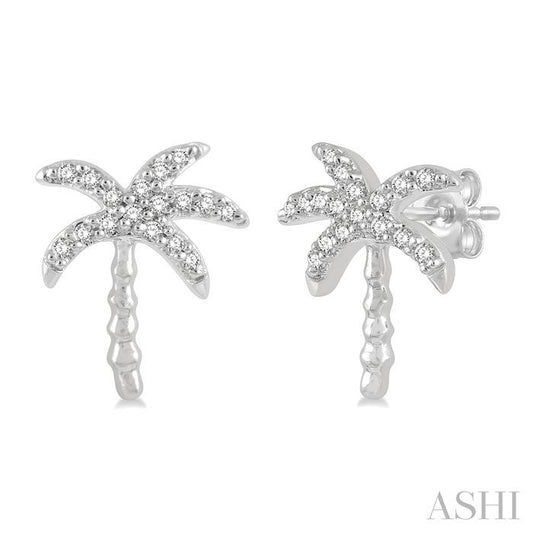 14K WG PETITE PALM TREE EARRINGS 0.10CTW