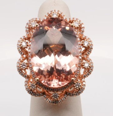 18K RG 30.95 CT MORGANITE 1.5 CT DIAMOND RING