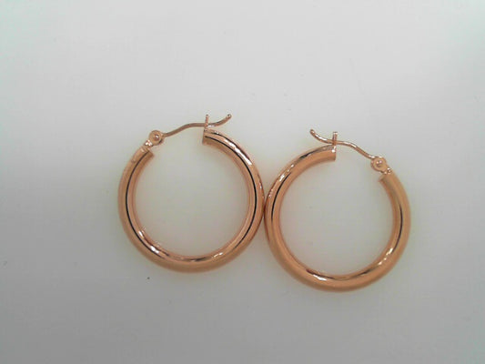 14K RG 25MM X 3MM TUBE HOOP EARRINGS