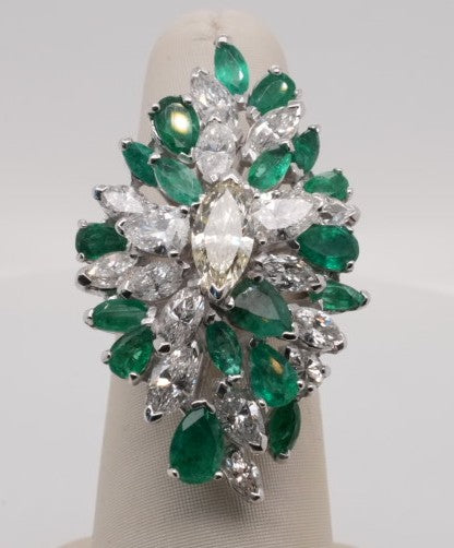 14K WG FASHION RING 3.00CTW EMERALDS 4.25CTW DIAMONDS
