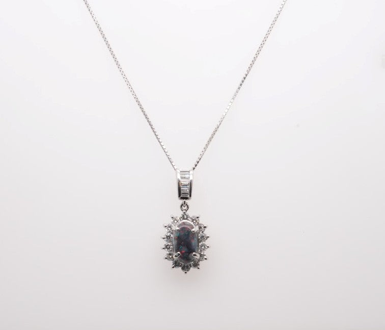 LDS PLAT NECKLACE OPAL 0.73CTW DIAM 0.47CTW