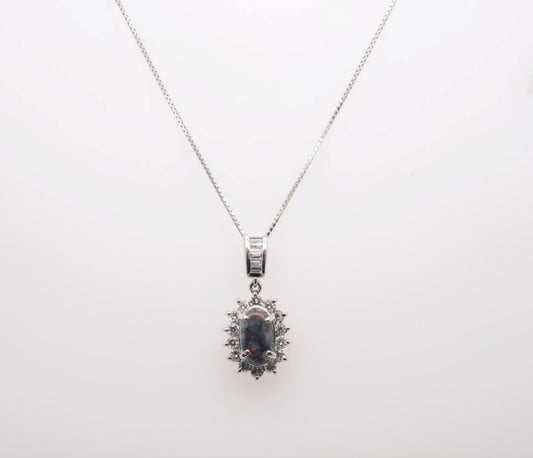 LDS PLAT NECKLACE OPAL 0.73CTW DIAM 0.47CTW