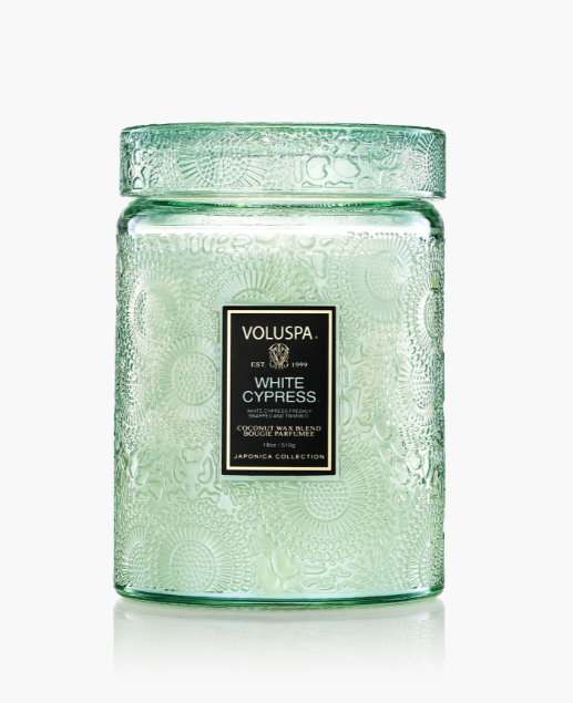 VOLUSPA WHITE CYPRESS 18OZ JAR W LID CANDLE
