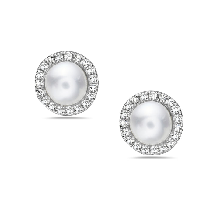 14KW PEARL & DIAMOND HALO STUDS