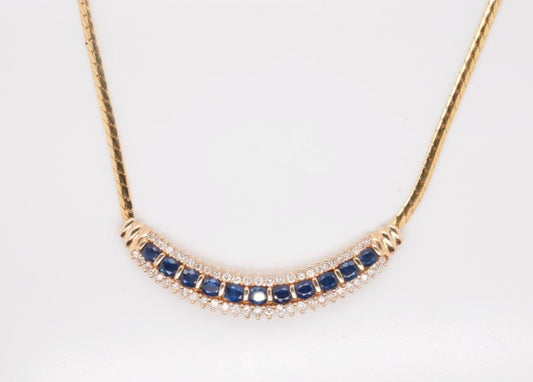 LADIES 14K YG SAPPHIRE AND DIAMOND NECKLACE 1.12CTW 18"