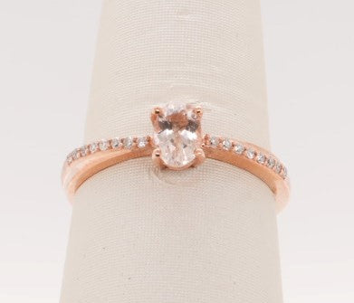 LADIES 10K RG MORGANITE OVAL AND DIAMOND RING