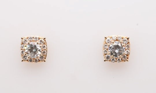 LADIES 18K YG STUDS WITH HALO RD CTRS = 0.89CTW HALOS = 0.46CTW