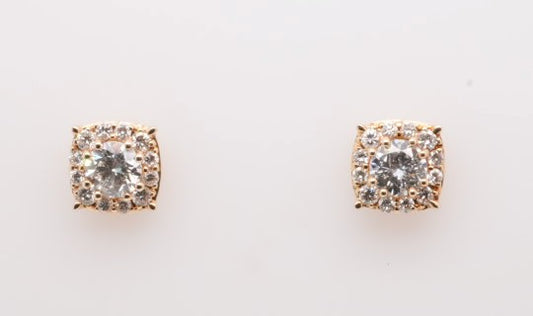 LADIES 18K YG STUDS WITH HALO RD CTRS = 0.89CTW HALOS = 0.46CTW