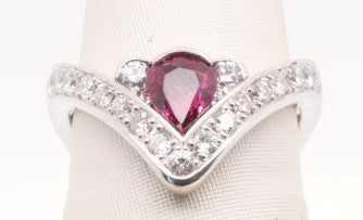 PLATINUM PEAR RUBY 0.59CT & DIAMOND 0.55CT RING