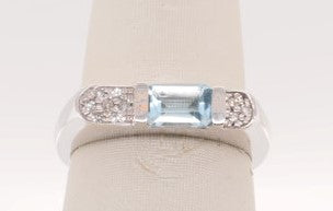 FRANK REUBEL 14KW .55 CT AQUAMARINE .10 CT DIAMOND RING