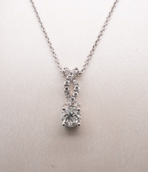 14K WG .50 CTW .40 CTR CT PENDANT NECKLACE
