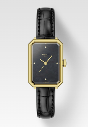 TISSOT SRV LDS YL RECT BK MOP BK LTH DIA