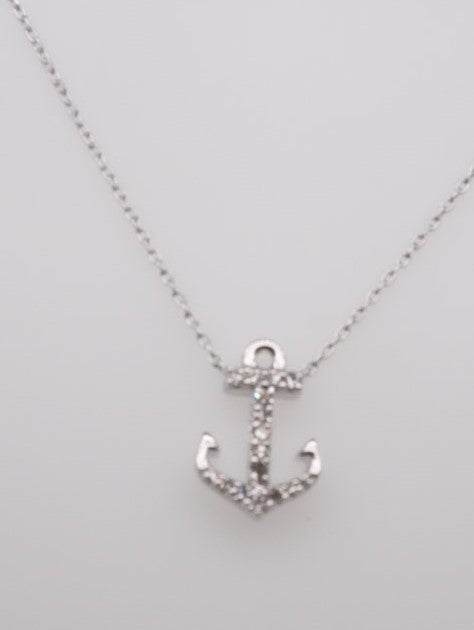 14K WG DIAMOND ANCHOR PETITE PENDANT 0.10CTW