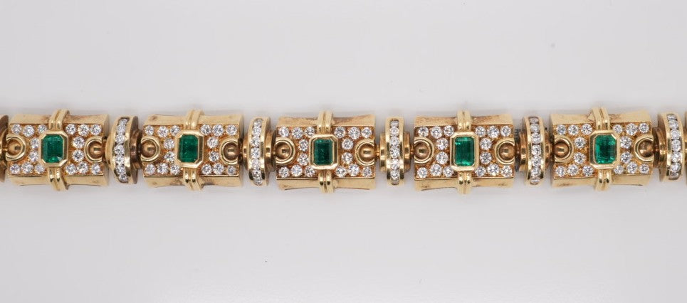LADIES 18K YG EMERALD APX 2CTW AND DIAMOND APX 4.5CTW BRACELET 60 DWT