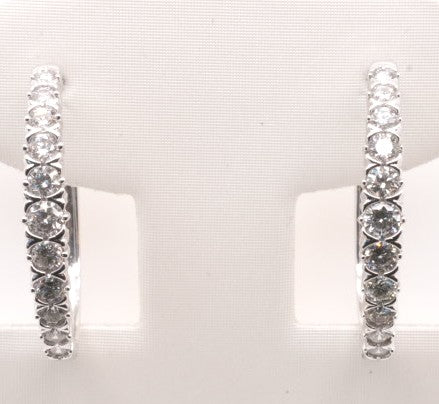 14K WG 1.5 CTW DIAMOND OUTSIDE HOOP EARRINGS