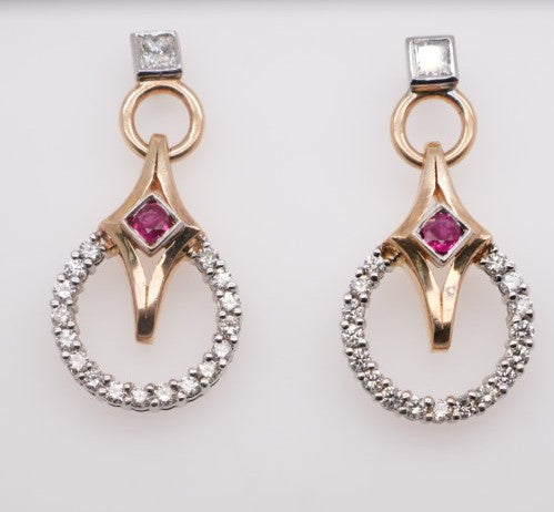 AL MORGAN 14KW/Y 1.05 CT RD DIA .38 CT PRNS DIA .40 CT RUBY EARRINGS