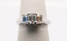 18K WG 3 STONE DIAMOND EMERALD RING SI2/G APX 1.0CTW