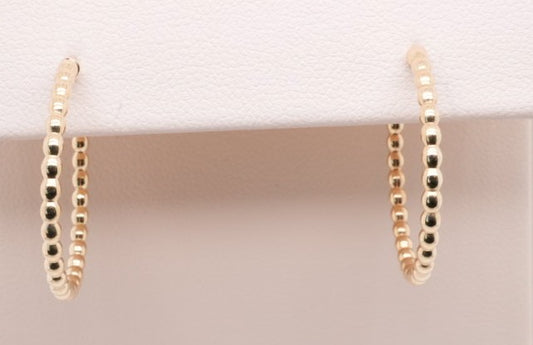 14K YELLOW GOLD POLISHED BUBBLE ROUND HOOP EARRING WITH PUSH BACK