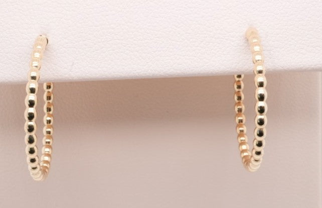 14K YELLOW GOLD POLISHED BUBBLE ROUND HOOP EARRING WITH PUSH BACK