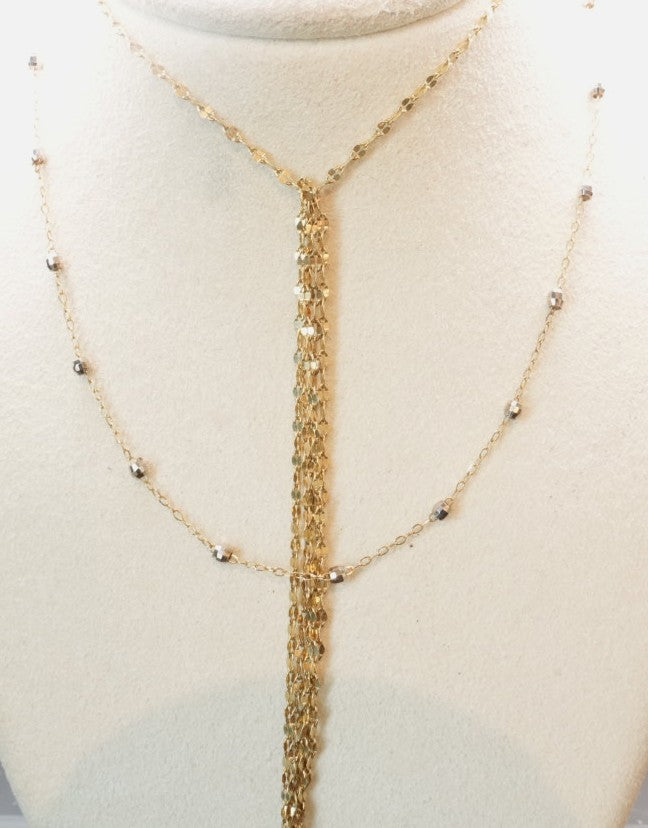 14KR/Y LARIAT NECKLACE 18"