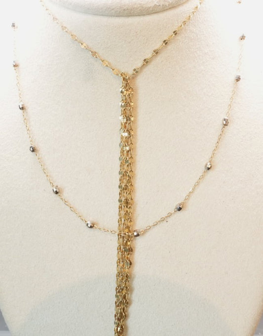 14KR/Y LARIAT NECKLACE 18"