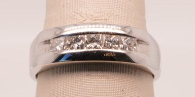 mens  4.3 dwt 14kt white gold princess diamond wedding band