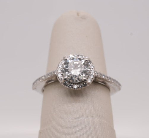 LADIES PLAT ENG RING ROUND CTR APX 1.0CTW SI2/H