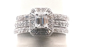 LADIES 14K WG WEDDING SET EMERALD APX 1.0CTW