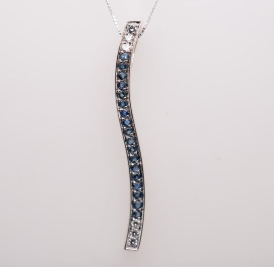 18K WG DIAMOND AND SAPPHIRE BAR PENDANT
