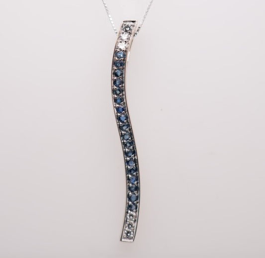 18K WG DIAMOND AND SAPPHIRE BAR PENDANT